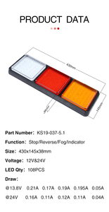 矩形拖车卡车发光二极管停止尾部指示灯组合尾灯带反射器 - Product Image 3