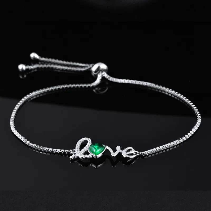 Ultime Squisito regalo di Amore del cuore smeraldo diamante argento 925 braccialetto