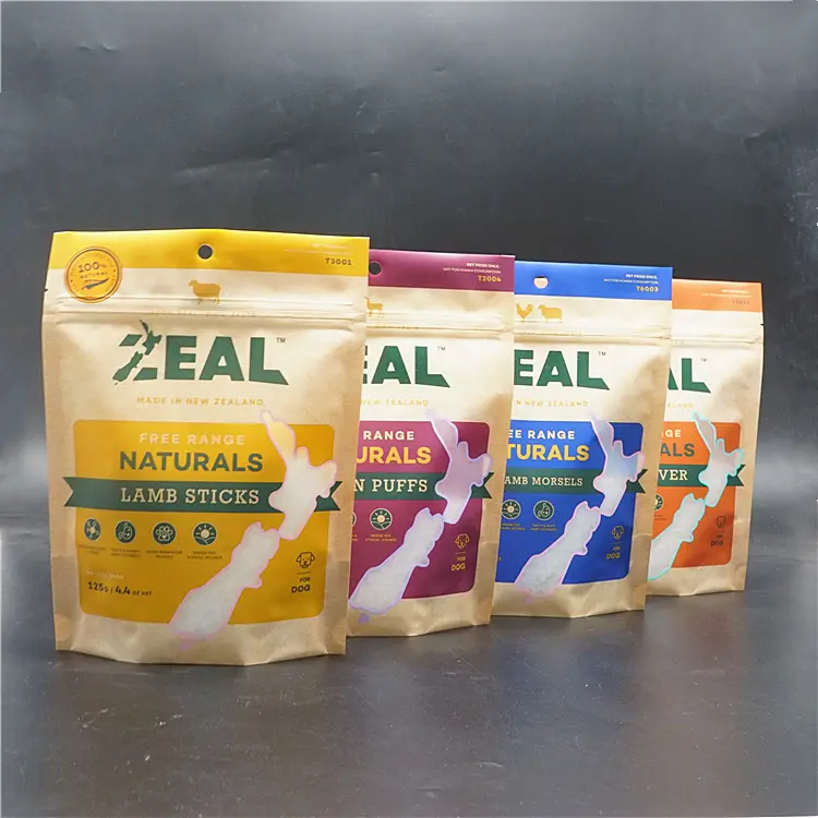 Sacos de plástico para embalagem de alimentos, sacos de ziplock estampados personalizados para gatos e cães