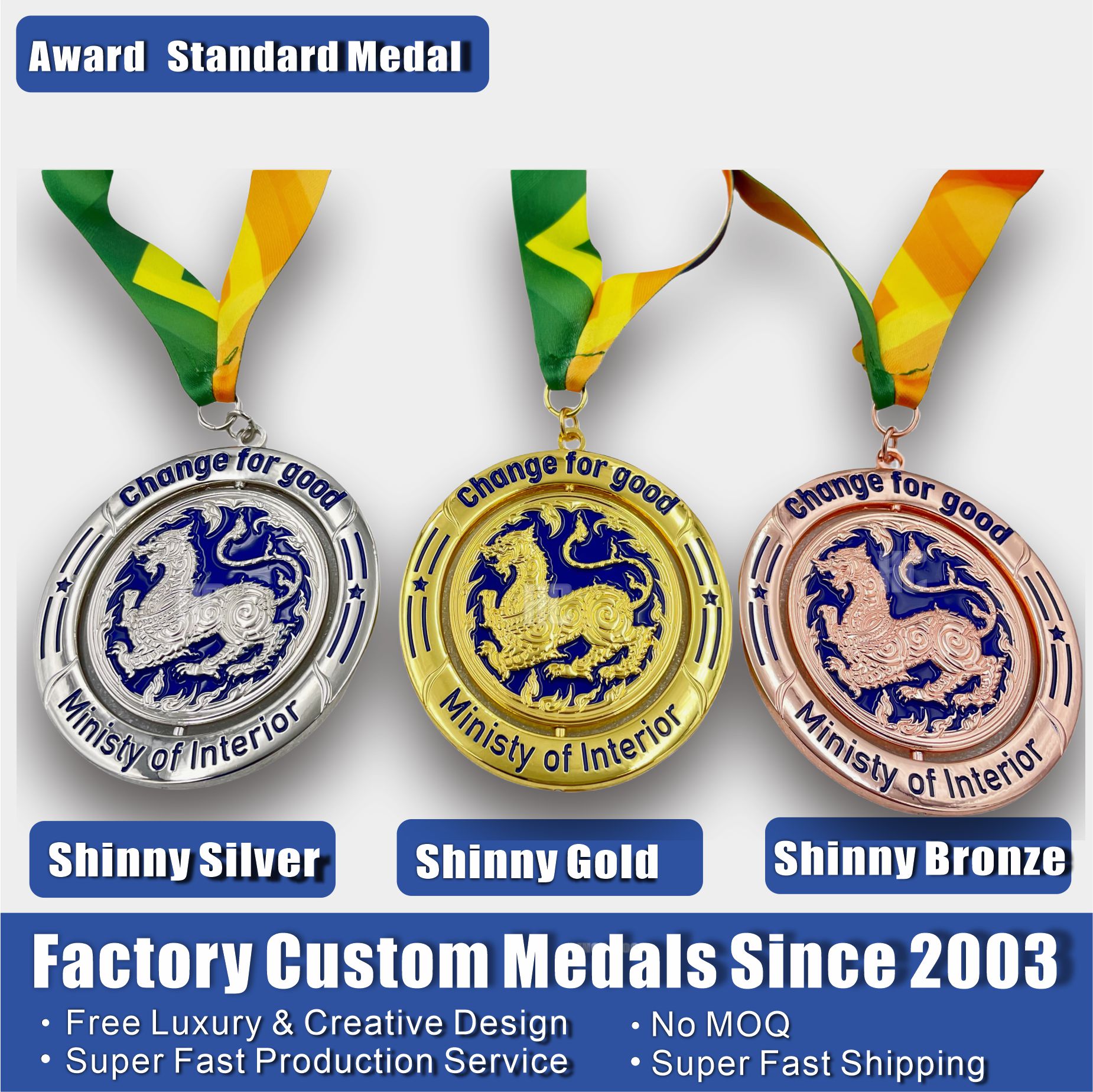 Or brillant / argent brillant / bronze brillant