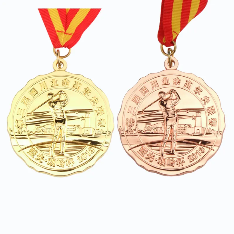 Medaglie in metallo medaglie della lega da golf amatoriale custom made 3D in rilievo oro, argento e rame placcato medagliette in metallo