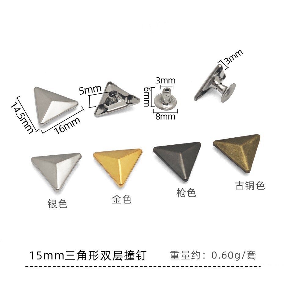 Rivet triangulaire double couche de 15 mm, manchon de rivet en fer de 8 x 6 mm