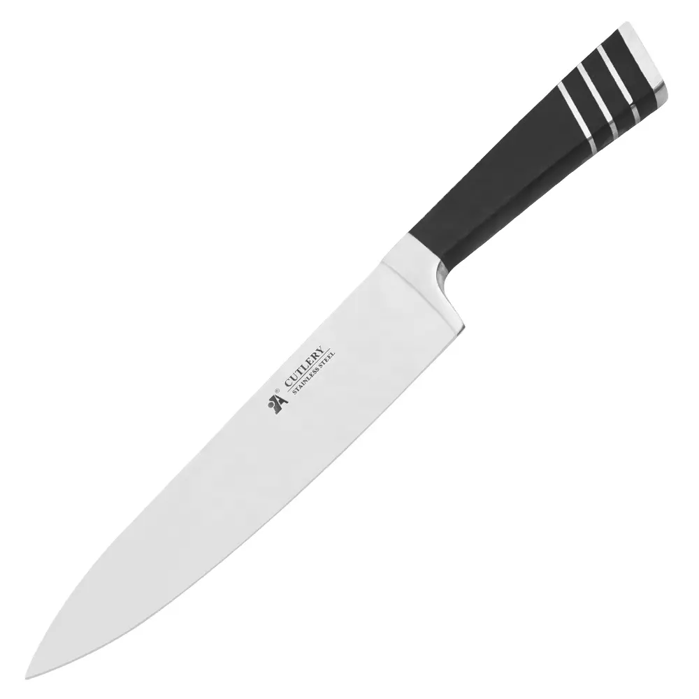 Vendedor caliente, cuchillos de cocina de 8 pulgadas de acero inoxidable, cuchillo de chef japonés con mango negro