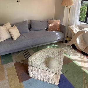 Sang Trọng Hiện Đại Tối Giản Đồ Nội Thất Nhà Fan Hình Tự Nhiên Travertine Cơ Sở Thủy Tinh Hàng Đầu Không Thường Xuyên Cà Phê/Bàn Ăn - Product Image 3