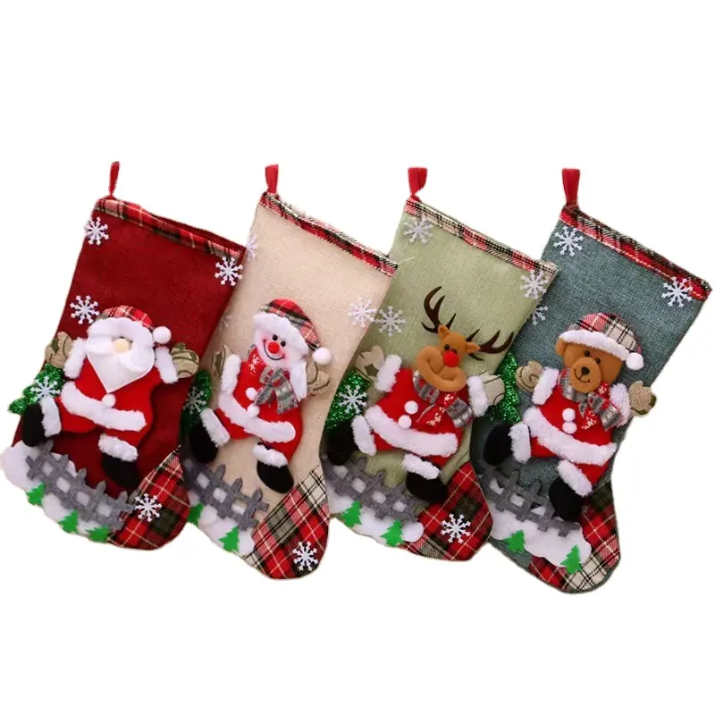 Calcetín decorativo de chimenea para Navidad, bolsa de regalo para niños, calcetines de Navidad, 3 uds.