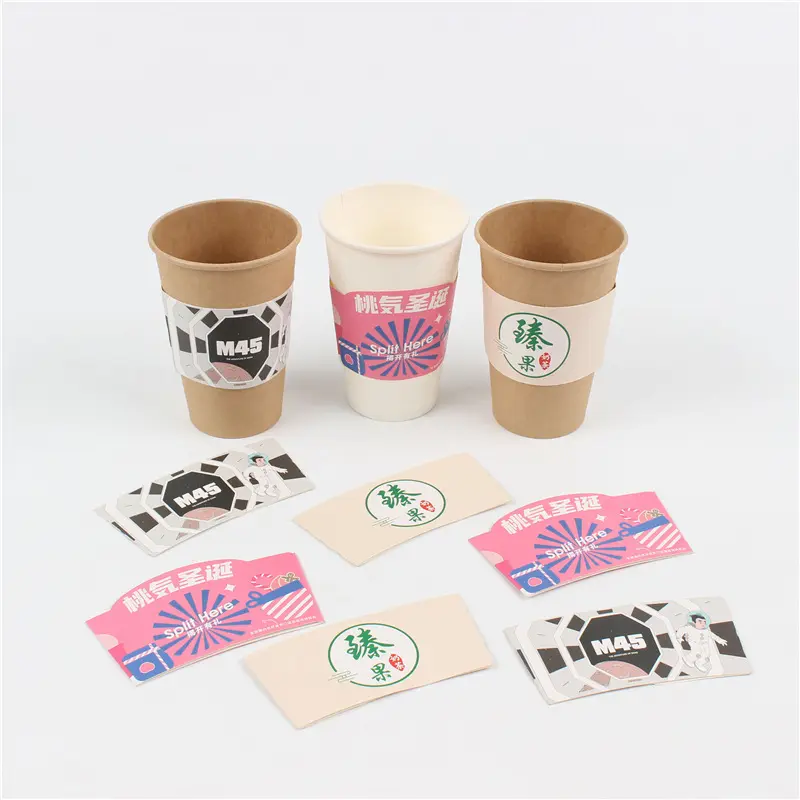 Copo de papel quente manga personalizada para café, copo de papel com logotipo para copos de papel