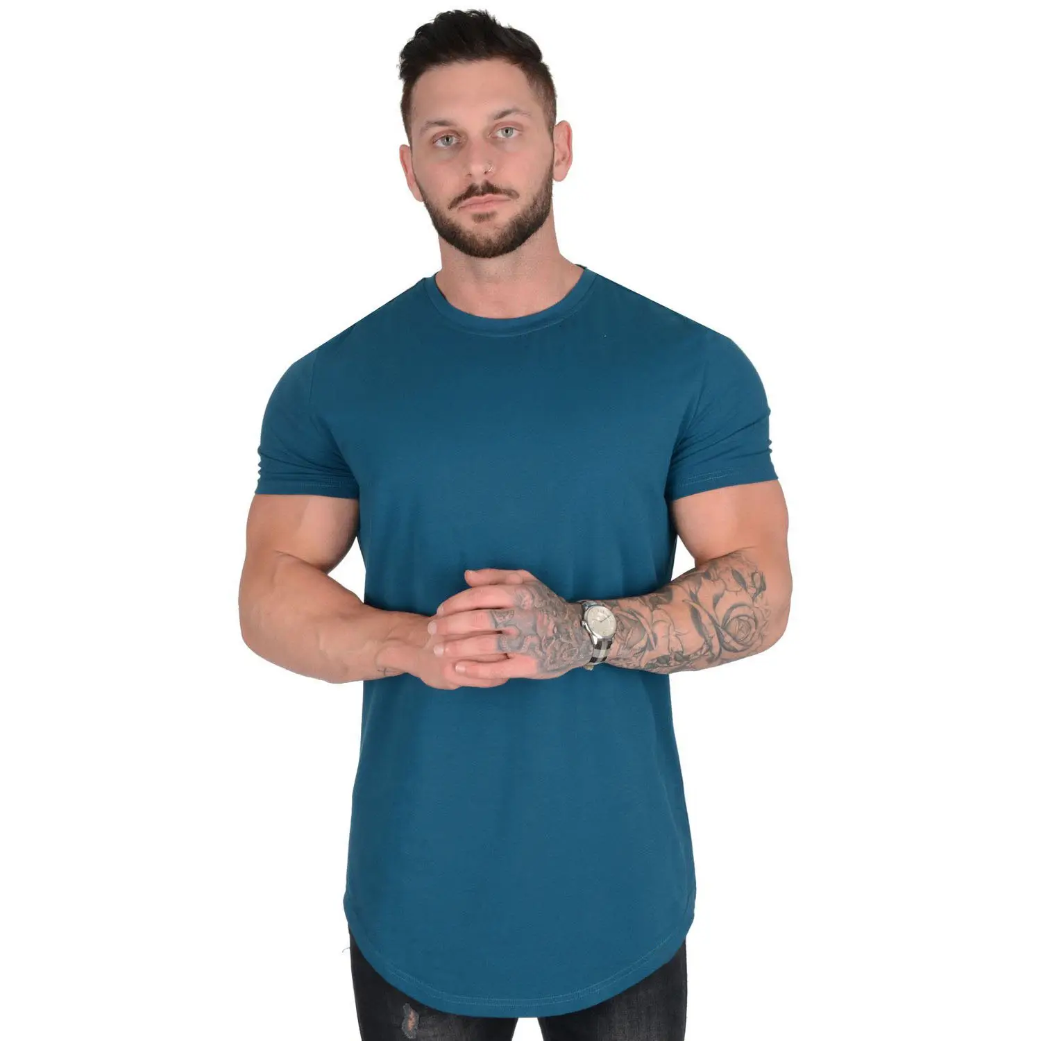 Mens Designer Equipado Camisetas Gota Longa Cut Tee Workout Quick Dry Ginásio Formação T-shirts