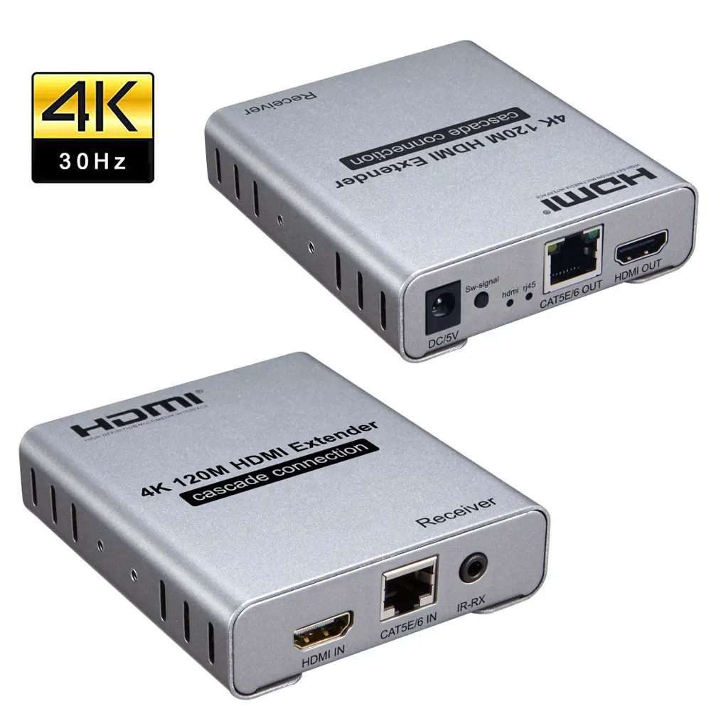 4K 120m HDMI Extender HDMI Repeater by Cat5e/6 Ethernet Cables Cascade Connection Transmitter Receiver Converter