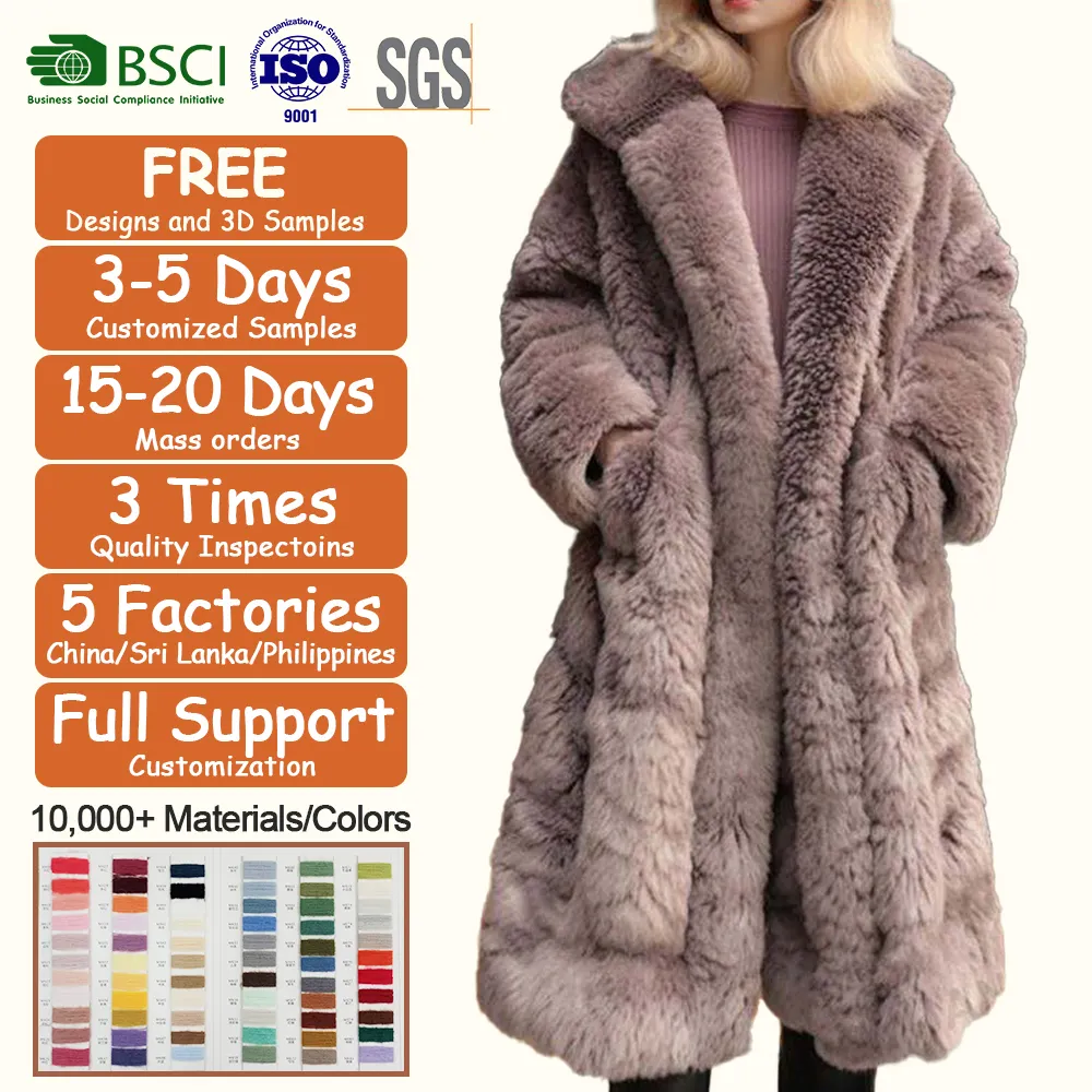 Produttori di abbigliamento personalizzato cappotto lungo in pelliccia sintetica da donna cappotto invernale di media lunghezza cappotto invernale allentato temperamento alla moda