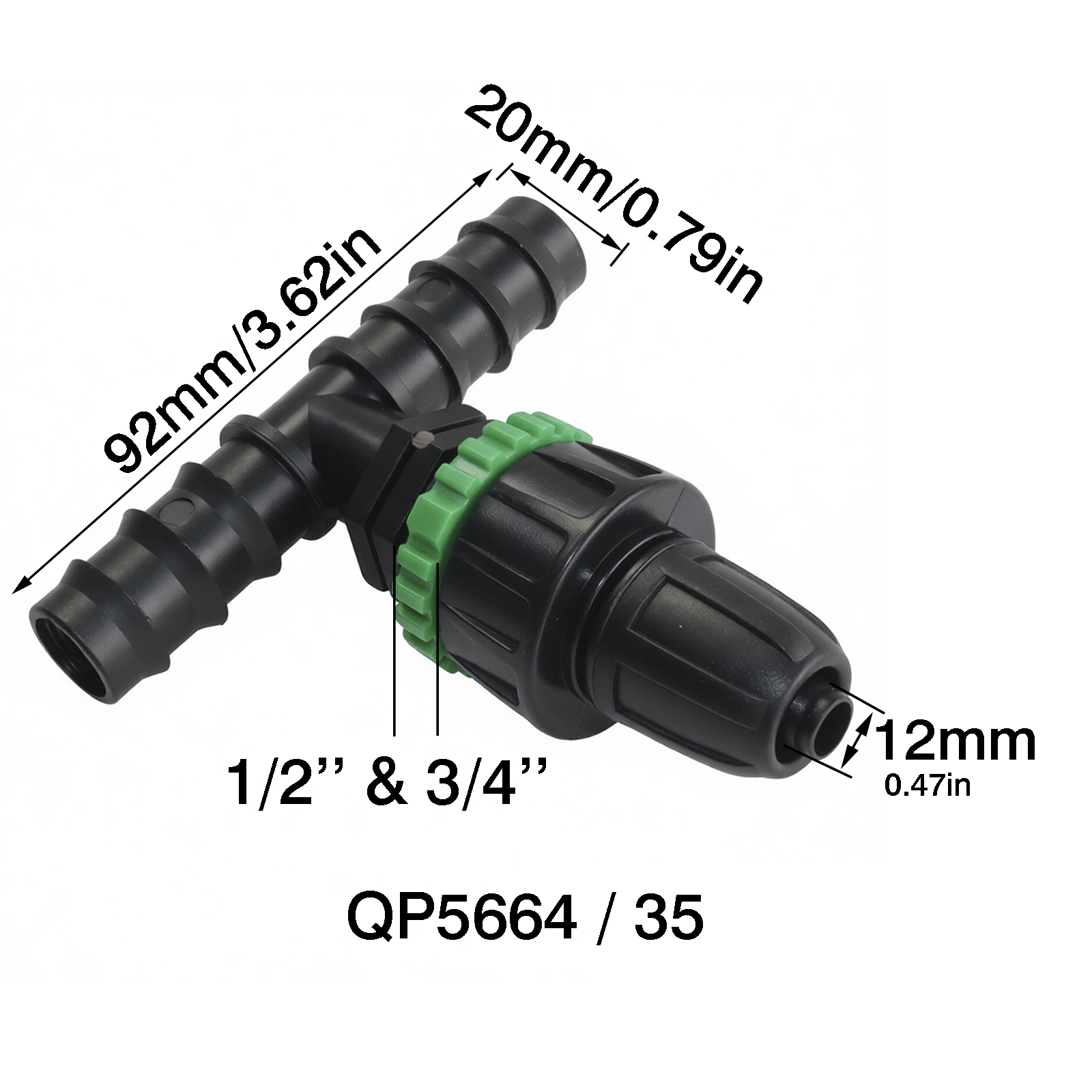 Black+green 20mm Hose Barb 2pc/set