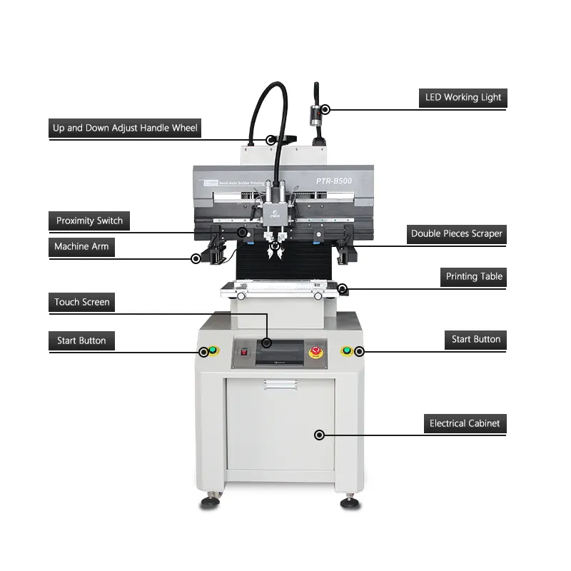 Impressora de solda smt, venda de fábrica, atacado, impressora semi automática de pasta de pcb, máquina de impressora de tela PTR-B500 para produção smt