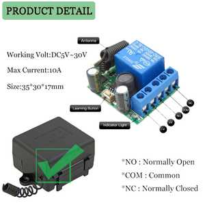 1チャンネル5V12V24Vワイヤレス学習コードリモートコントロールリレースイッチ送信機および受信機433 mhzRFモジュール - Product Image 4