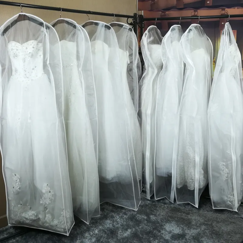 Copertura per abito da sposa in maglia trasparente con cerniera laterale non tessuto copri abito da sposa