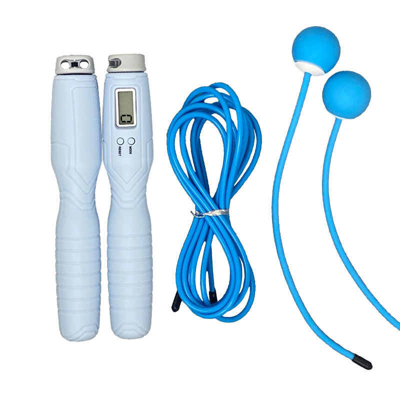 blue skipping rope + Handle + long rope + small ball