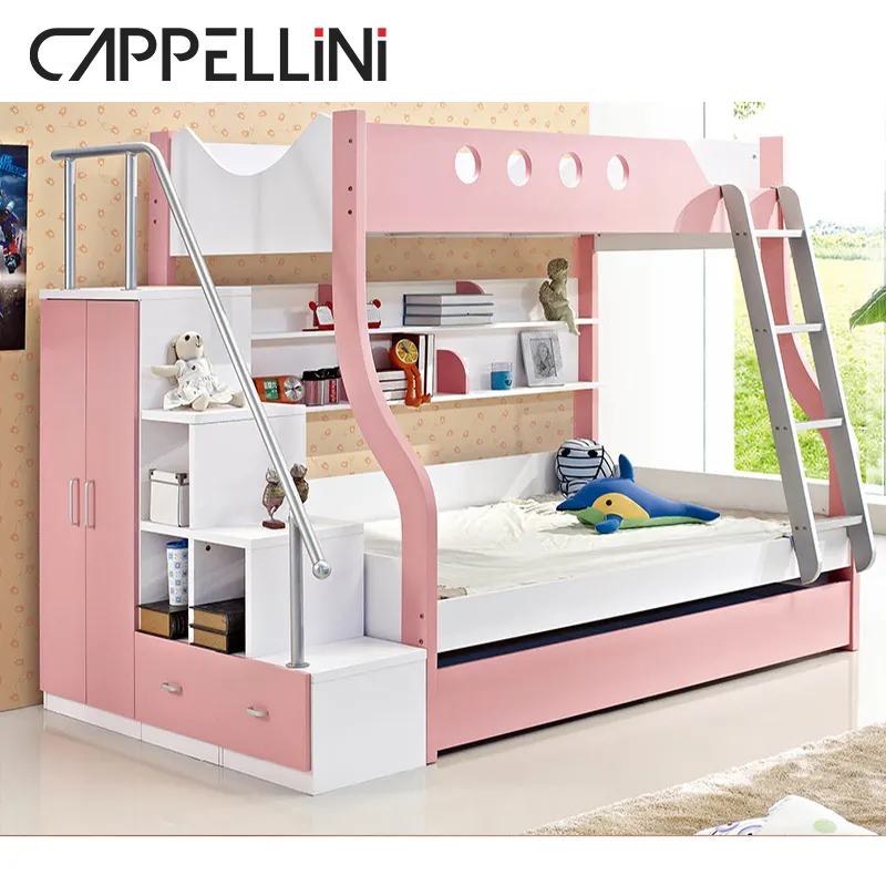 Modern Simple Storage Child Room Children Bed Wooden Frame Bedroom Furniture Set Kids Girls Bunk Bed With Slide