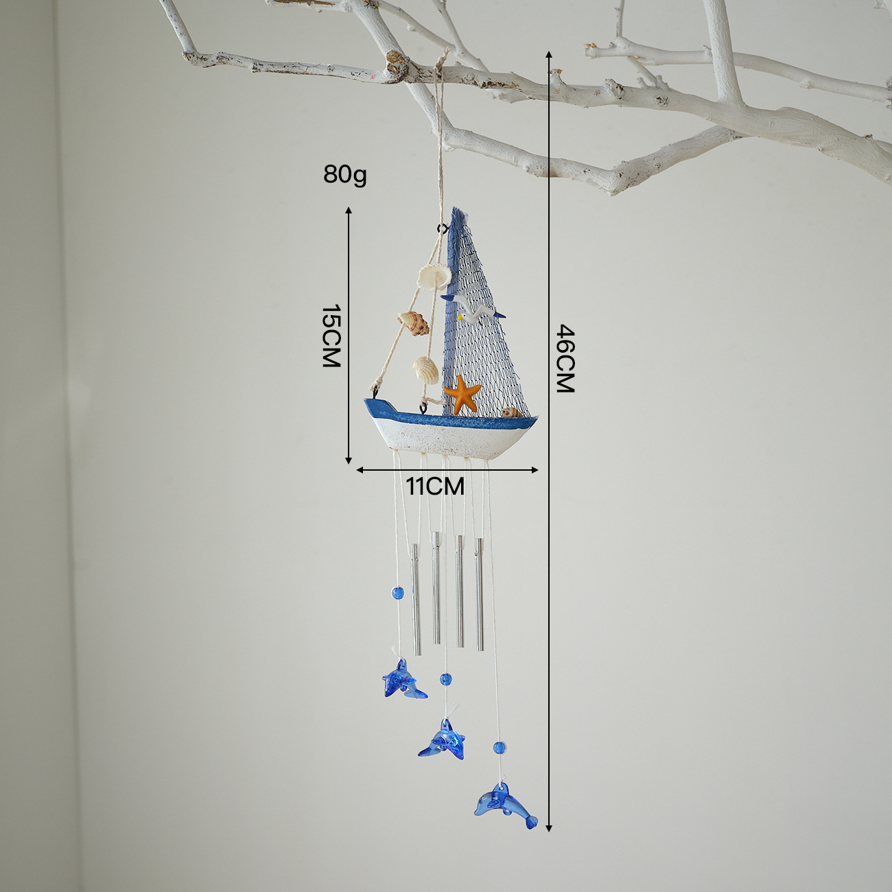 Blue and white wind chime starfish style