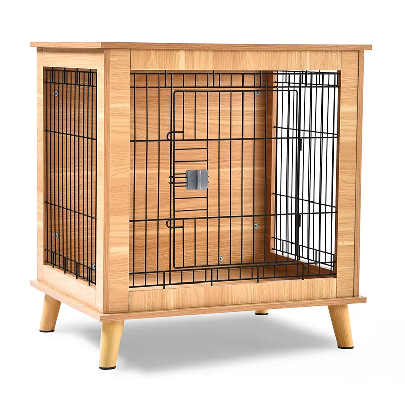 Jaula de madera con alambre de hierro para entrenamiento de mascotas, jaula para perros con puertas dobles bloqueables
