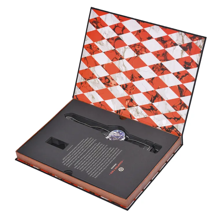 생분해성 사용자 정의 시계 상자 럭셔리 하이 퀄리티 사용자 정의 로고 블랙 책 모양 디자이너 시계 상자 포장 상자