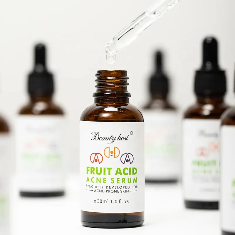 Suero facial de ácido de fruta para reducción de acné, Control vegano de aceite, reparación de eliminación de espinillas, suero de belleza hidratante Exfoliante para Unisex