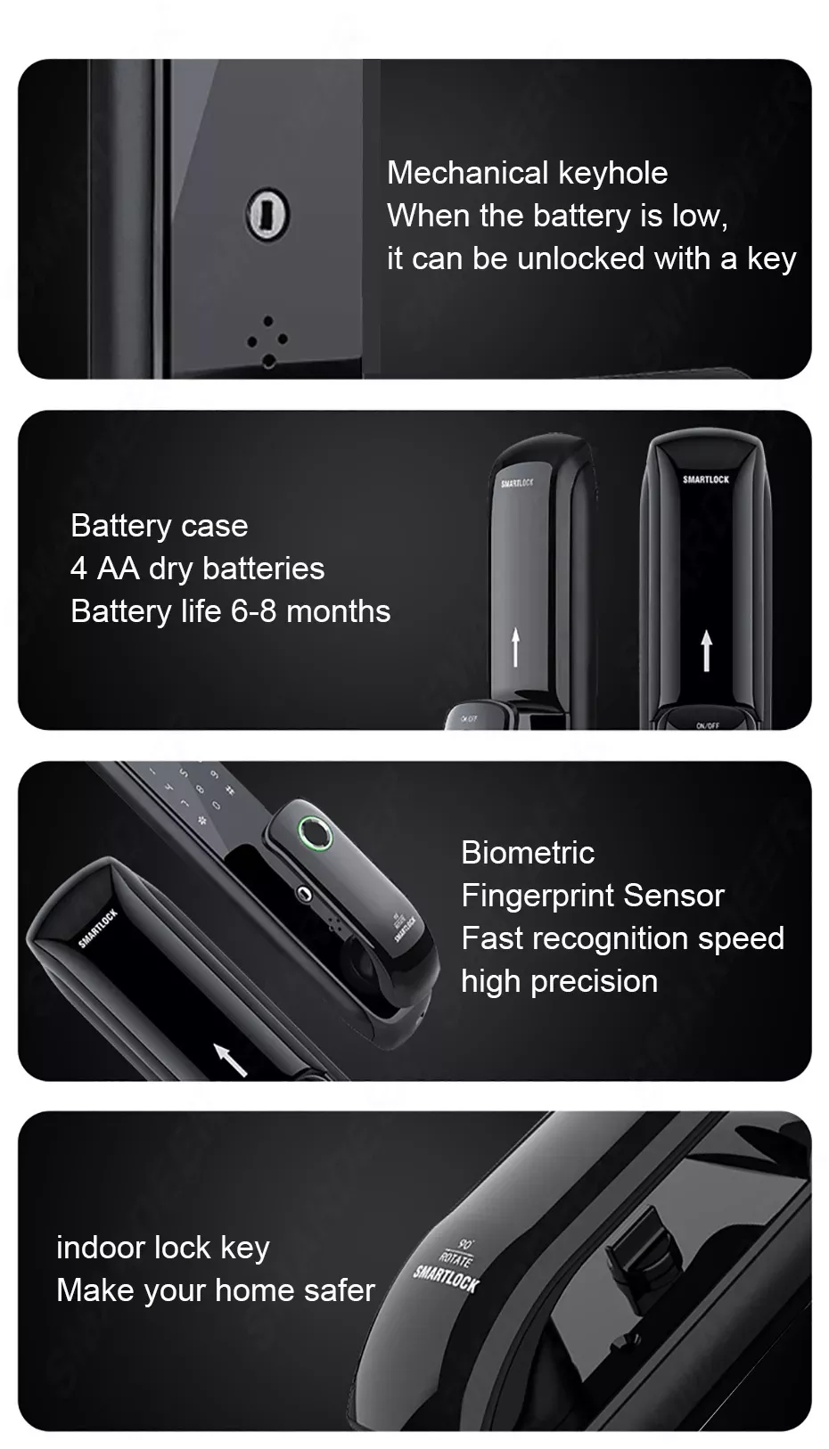 Tediton Tuya APP Wifi Electronic Handle Security Fingerprint Lock For Home Full Automatic Smart Door Lock
