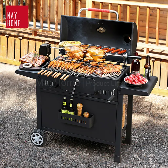 Smokeless Heavy Duty BBQ Grills new design large charcoal grill Trolley Barbeque Smoker Rotisserie Barbecue BBQ Charcoal Grill