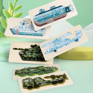 Kinder Militär Vehlcle Thema Puzzle Brain Teaser Holz Hubschrauber Panzer Kriegsschiff U-Boot Rüstung Militär Puzzle - Product Image 4