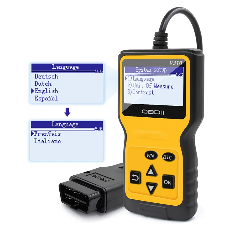 V310 OBD2 Escáner Universal Car Engine Fault Code Reader Car Auto Diagnostic Tools Herramienta de escaneo para todos los protocolos OBD II
