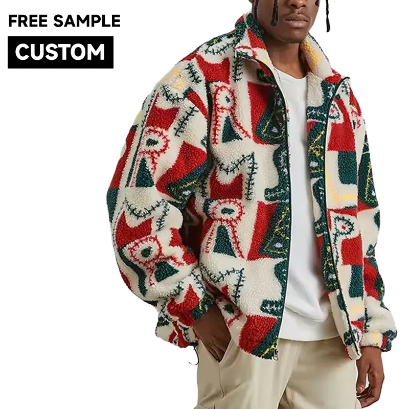 Chaqueta de invierno para hombre Chaqueta de lana Sherpa personalizada con bolsillos de color sólido