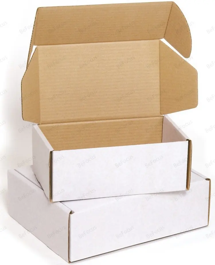印刷されたフルート電子商取引包装箱段ボール配送メーラー白いタブロック文学メーラーボックス