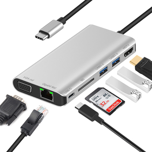 铝制Usb 7 In 1 USB C充电适配器母到Usb-C集线器公电话到VGA HDMI RJ45 - Product Image 1