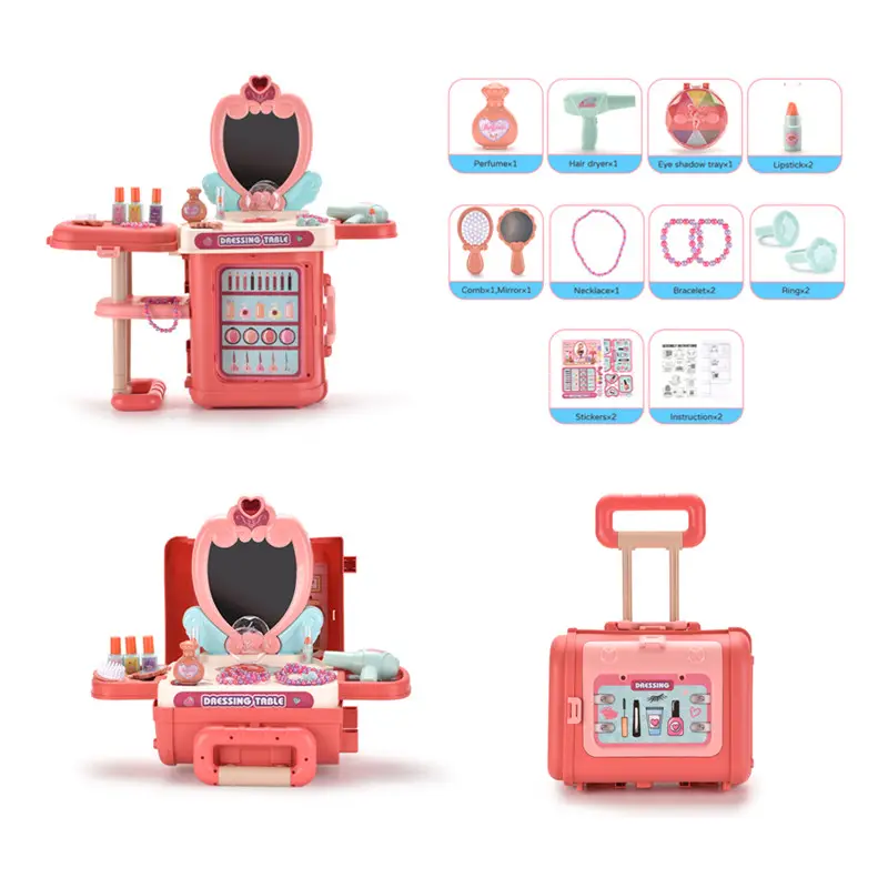 Ragazza 3 in 1 beauty makeup scatola da viaggio per ogni famiglia set di giocattoli per il trucco genitore-figlio trucco interattivo con musica e luce