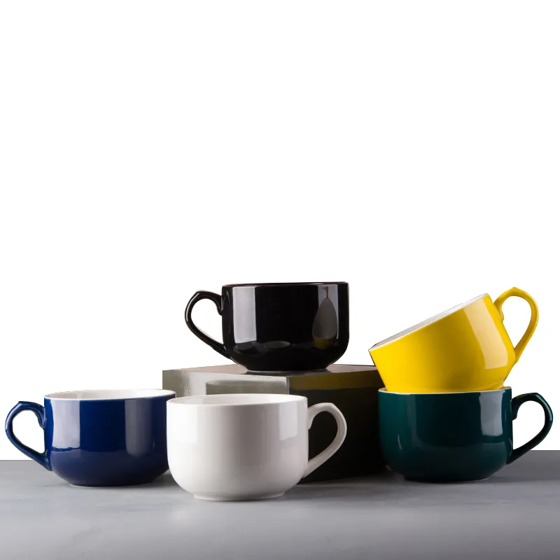 Grande tasse en céramique rouge et noir pour soupe et café, tasse unique, 1 pièce, DIY, logo personnalisé, tasses en gros avec couvercle