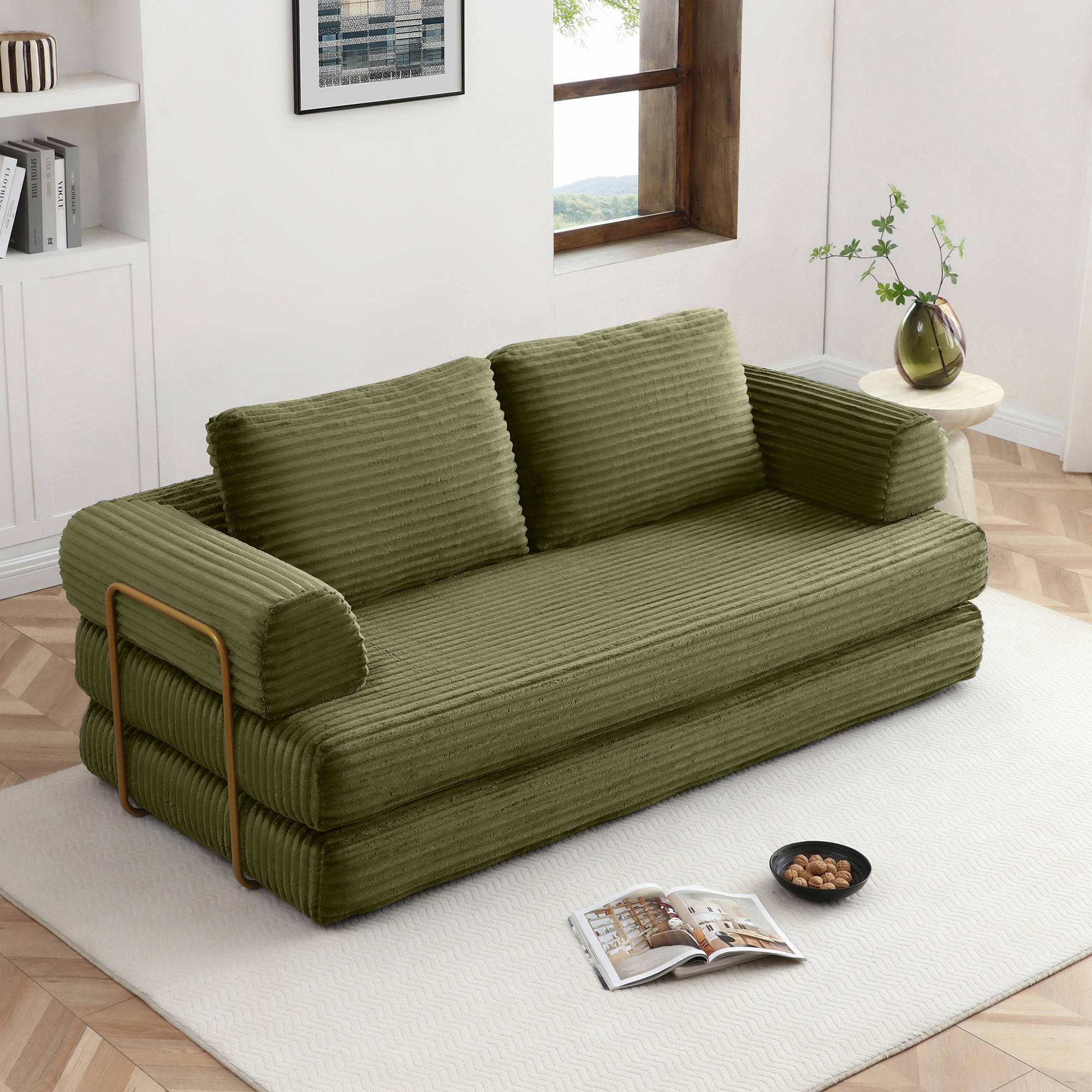 Vert + Velours côtelé + Mousse + 3 places