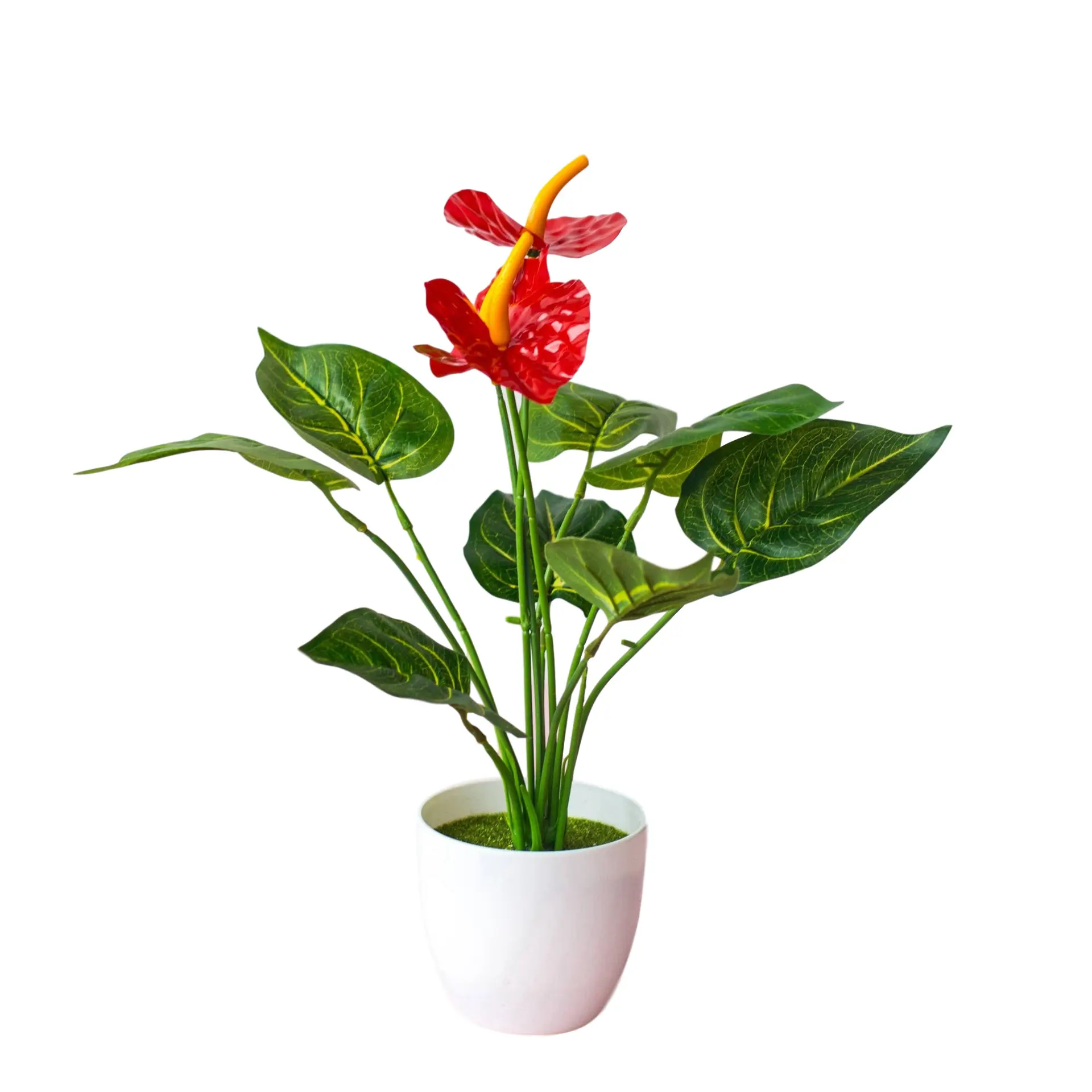 Vente directe d'usine vente en gros fleur de simulation 12 petites plantes vertes d'anthurium fleur en plastique décoration plante de simulation