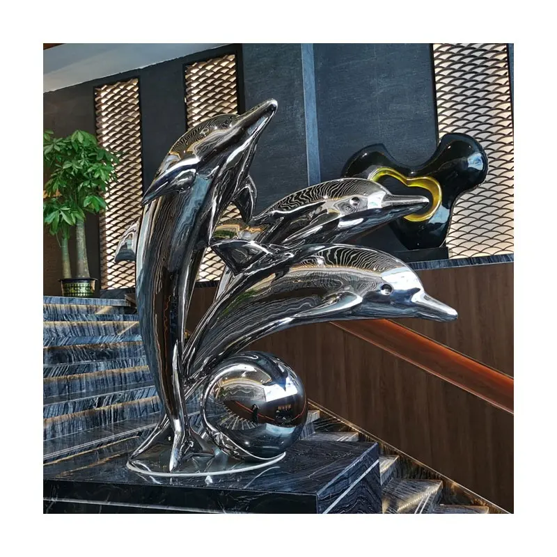 호텔 장식 분수 금속 현대 미술 풍경 대형 304 스테인레스 스틸 돌고래 조각
