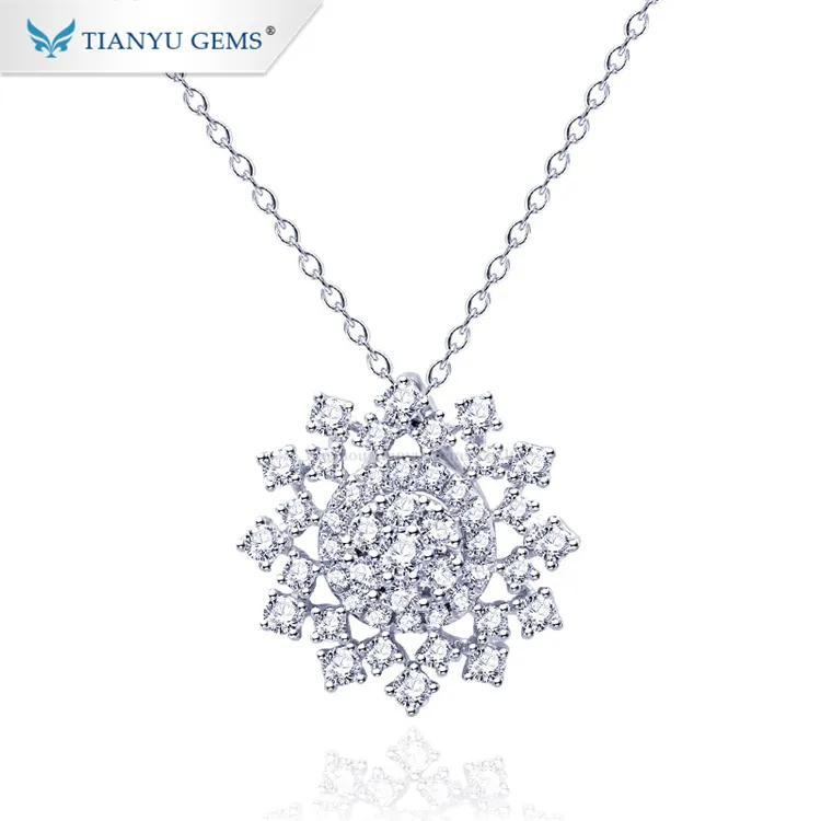 Tianyu gems hot vendita dei monili delle donne fiocchi di neve forma oro bianco moissanite del pendente