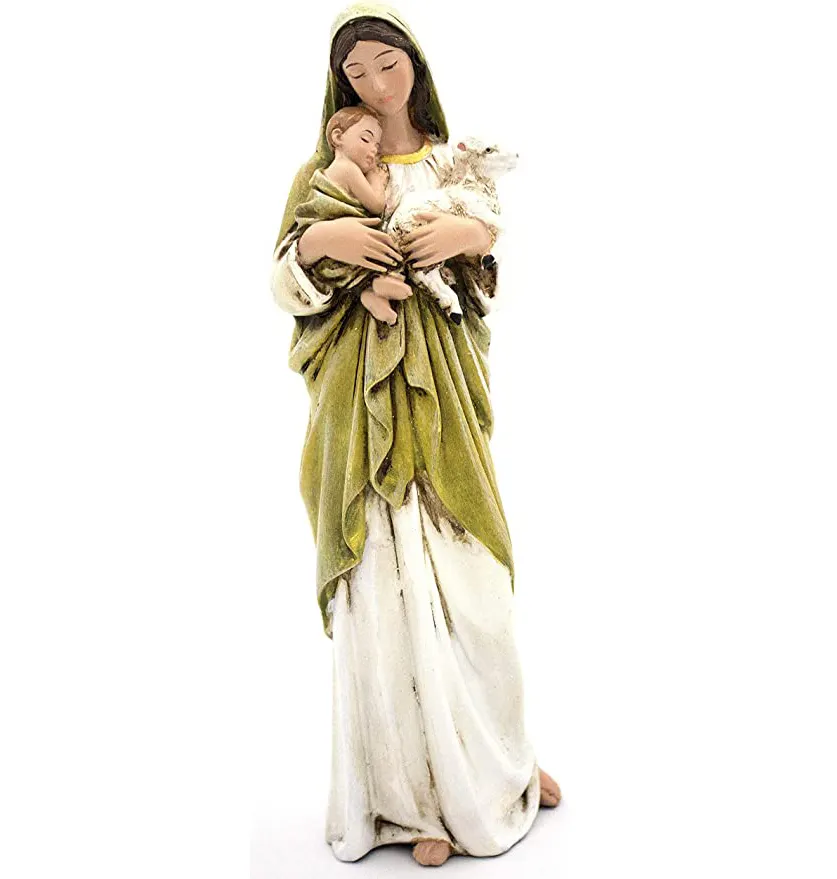 รูปปั้นยืนทำจากเรซินรูปพระแม่มารีย์7 "รูปปั้นที่บริสุทธิ์ของพระแม่มารีย์ที่ถือพระเยซูคริสต์และลูกแกะ