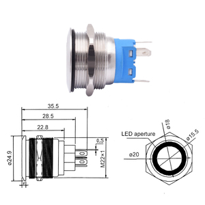 YIDI 22mm interruttore a pulsante a LED SPDT DPDT 12/24/220V impermeabile 1 no1nc 2NO2NC momentanea chiusura a pulsante in metallo - Product Image 6