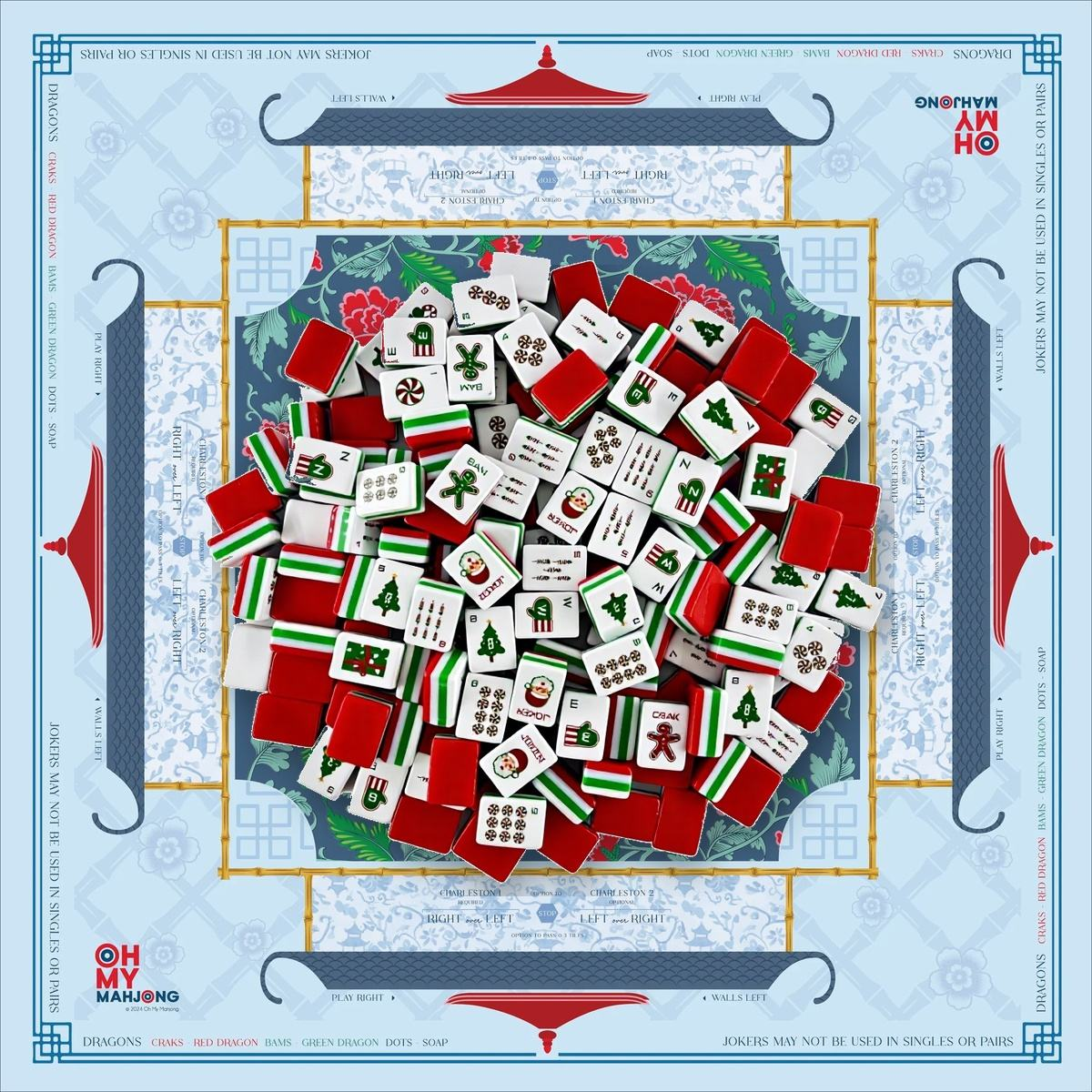 Christmas Red Mahjong Tile and Mat Set 1