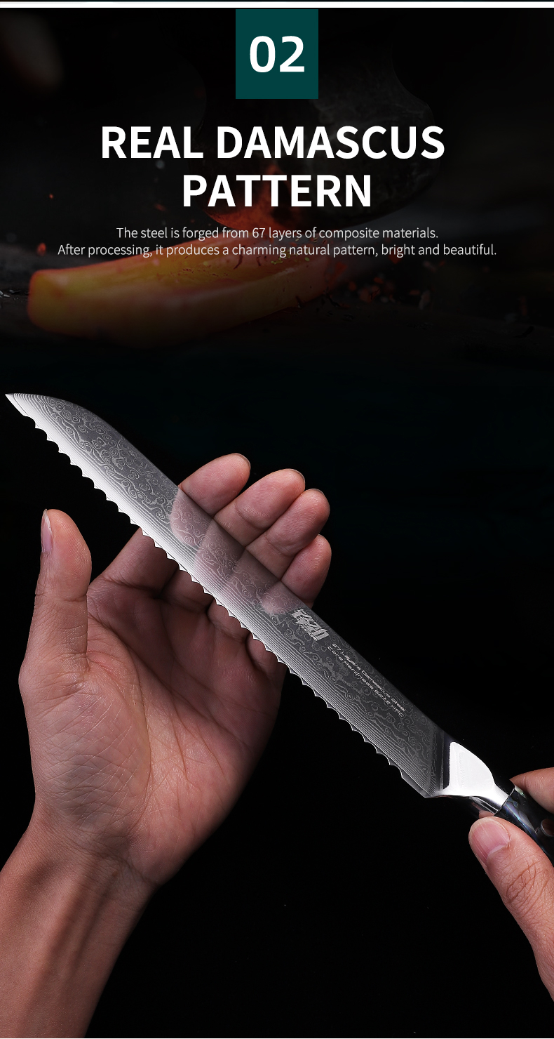 Amazon Hot Sale FINDKING Gorgeous Series Sliced Bread 67 Layers Damascus Steel 8 inch Serrated Cutter Cake Bread Knife