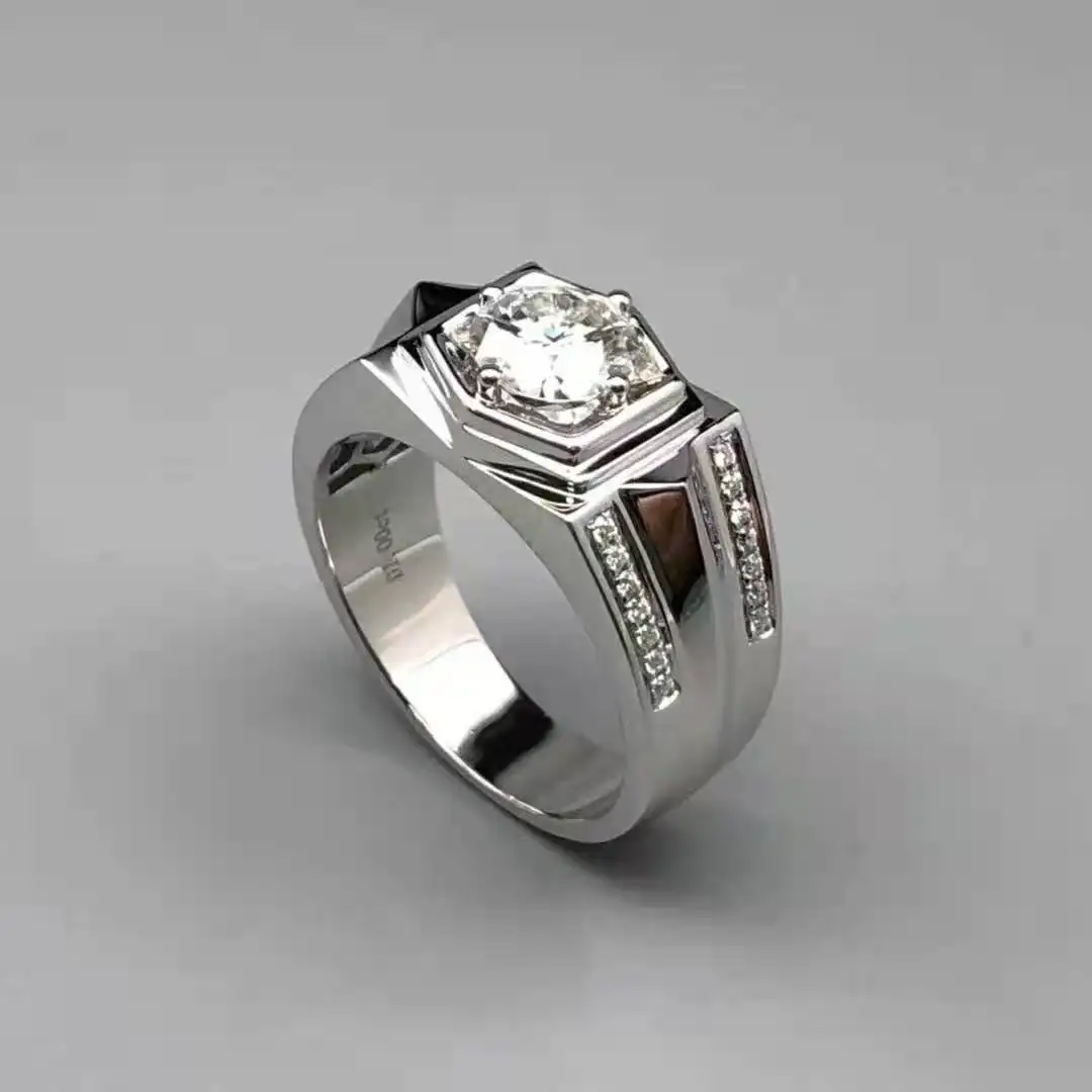 14K सफेद सोने की अंगूठी फैशन गहने क्लासिक पुरुषों गोल आकार कस्टम Moissanite हीरा सोने की अंगूठी