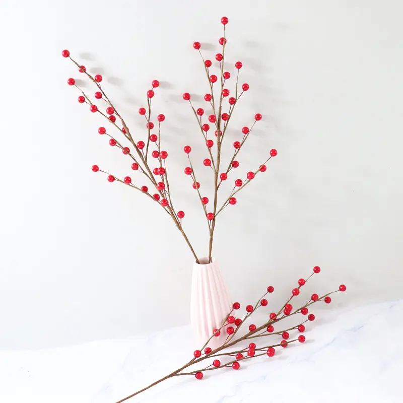 شجرة عيد الميلاد الديكور الاصطناعي التوت الأحمر فروع عيد الميلاد التوت الاصطناعي النباتات