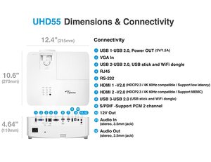 R <strong>Optoma</strong> UHD55 Projector 4K Ultra HD DLP with Built-in Speakers - Product Image 4
