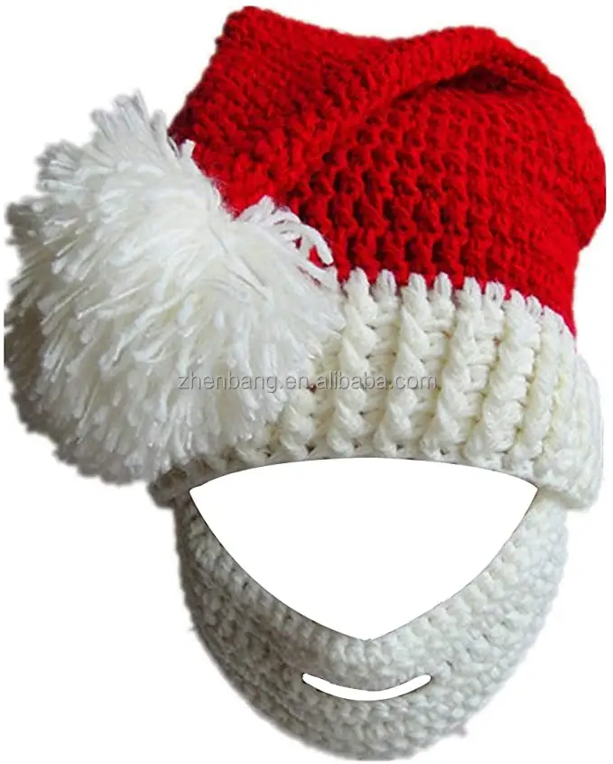 Cappelli all'uncinetto berretto canguro Unisex natale inverno lavorato a maglia berretto all'uncinetto cappello da babbo natale con barba cappellini con barba pieghevole