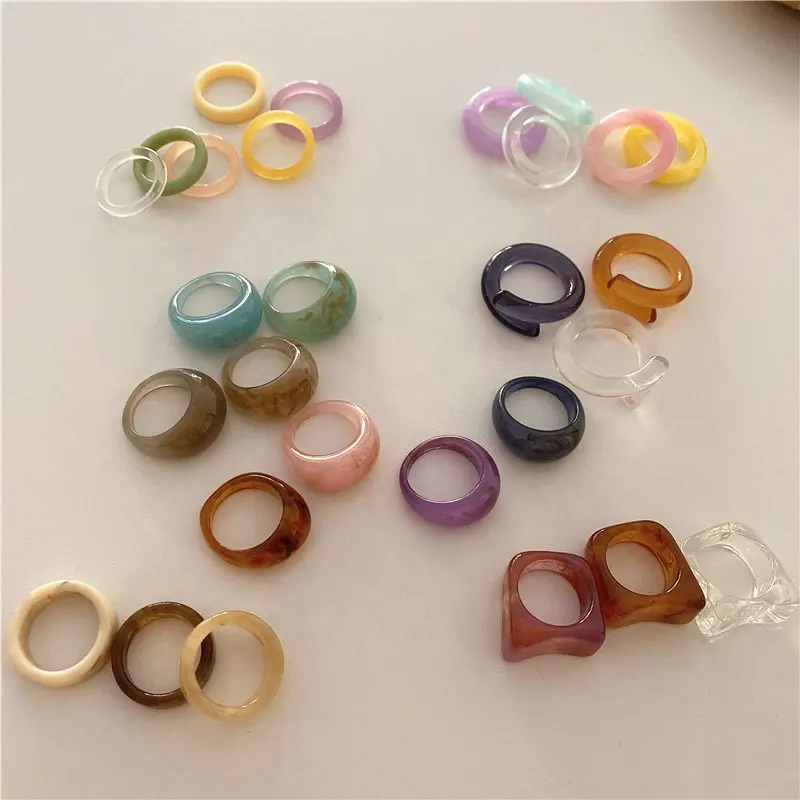 2021 New Trendy Colorful Transparent Acrylic Irregular Marble Pattern Ring Resin Tortoise Rings for Women Girls Jewelry