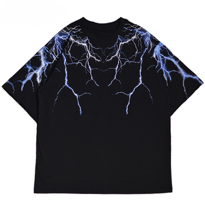 ストリートウェアライトニングプリントダークtシャツメンズヒップホップ半袖コットンTシャツファッションブラックハイホップトップスTシャツ