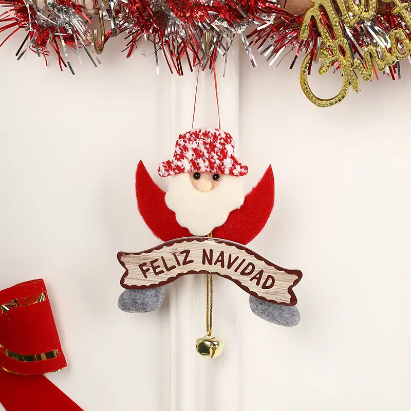 Pendentif de Noël personnalisé en usine conception décorations de tentures de fenêtre de porte de Noël pendentif de Noël avec cloche