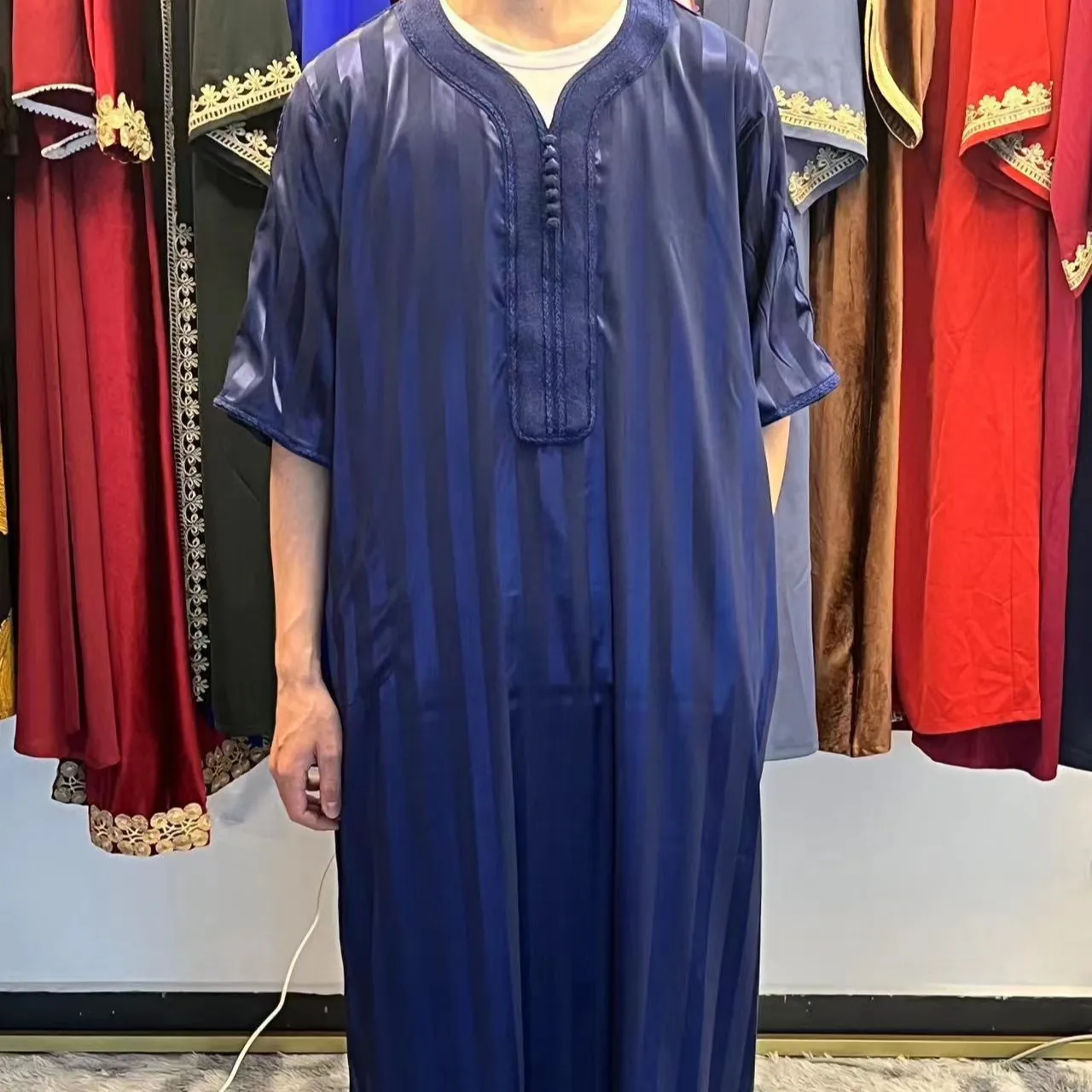 R-6 Traditional Muslim Clothing Islamic Quality Abaya Dubai Robe Islamic Man Dresses Arabia Saudi Moroccan Kaftan Thobe for Men
