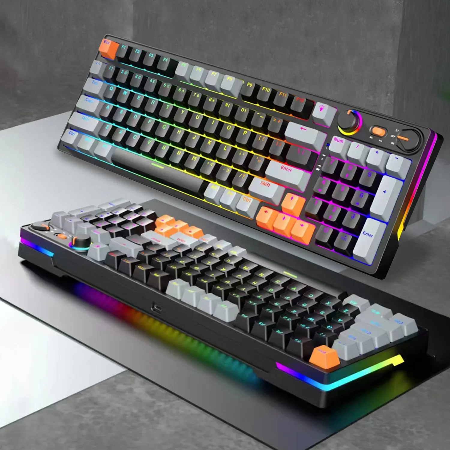 Keyboard Mekanikal Bluetooth, Keyboard Gaming efek RGB terbaru, Keyboard mekanik tipe-c antarmuka nirkabel