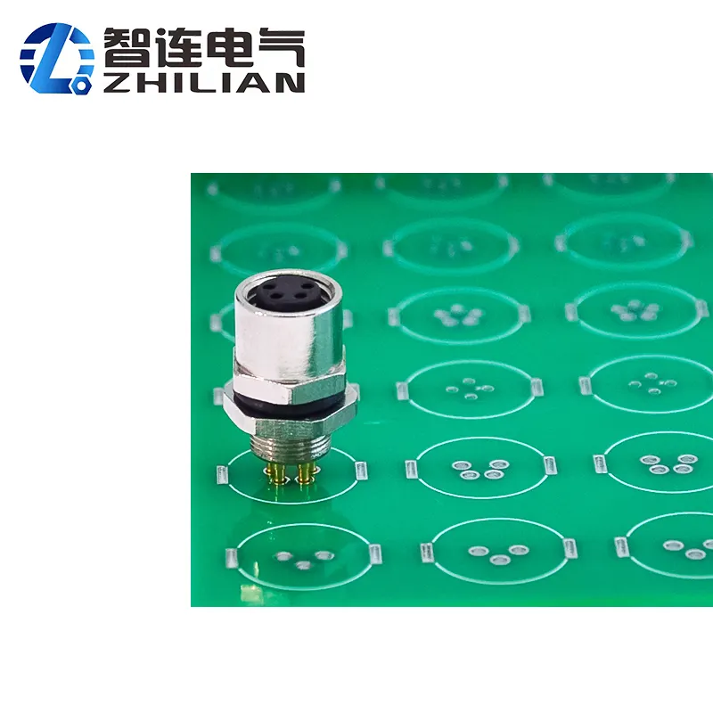 Venta caliente Circular impermeable A código M8 4 pines hembra montaje en Panel frontal PCB pines conector hembra